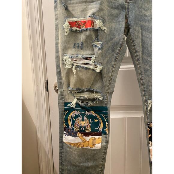 Amiri Scarves Art Patch Skinny Distressed Denim Jeans Size 38 x 31 - Picture 2 of 10